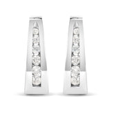 14K White Gold 1/4 Cttw Channel-Set Brilliant Round-Cut Diamond Hoop Earrings (I-J Color, I2-I3 Clarity)